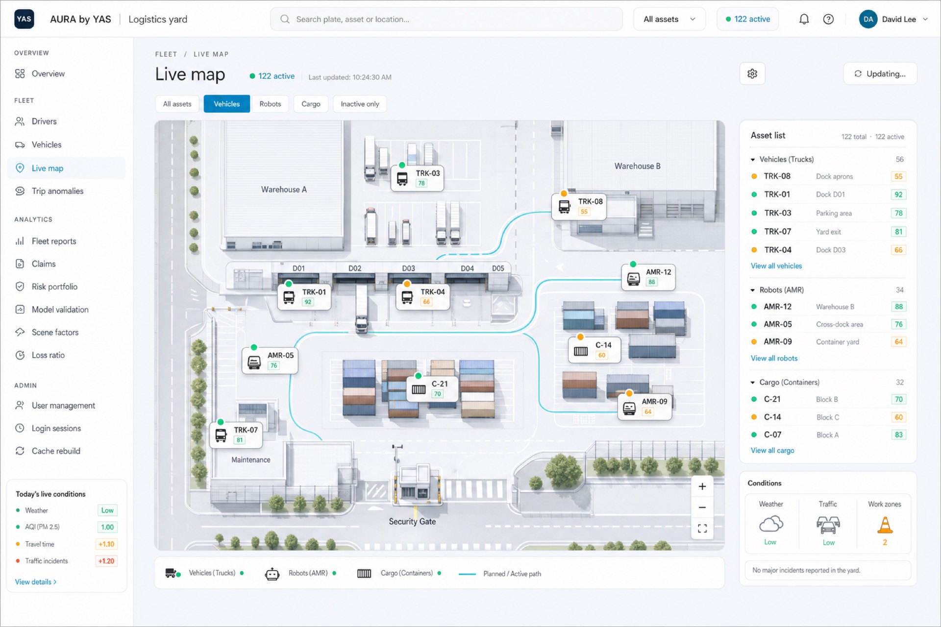 Live tracking map for mixed logistics fleets.